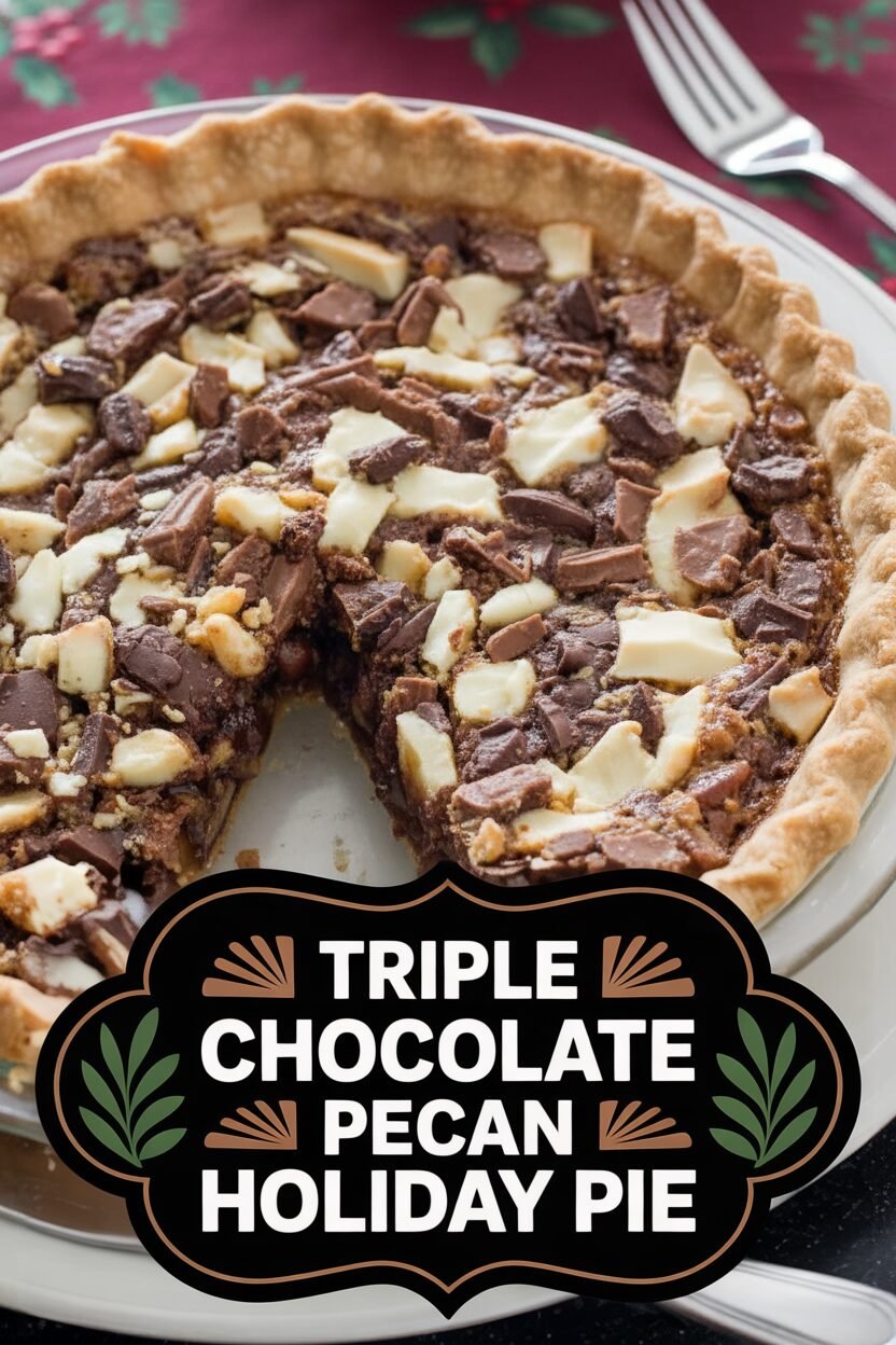 Triple Chocolate Pecan Holiday Pie