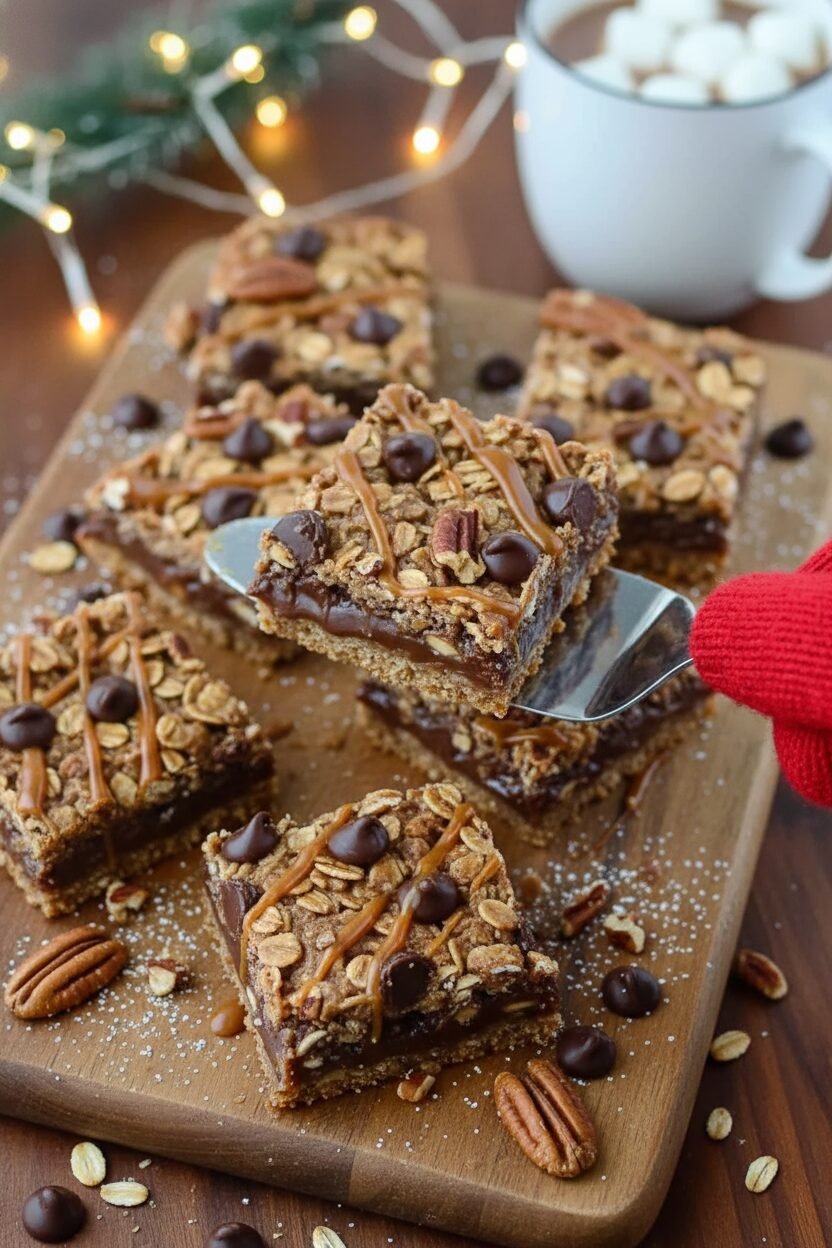 Turtle Oat Christmas Cookie Bars