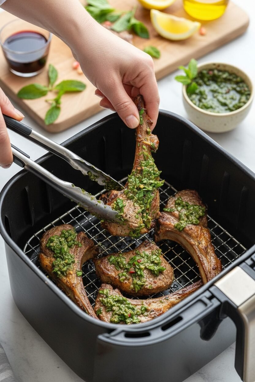 Air Fryer Lamb Chops with Mint Chimichurri