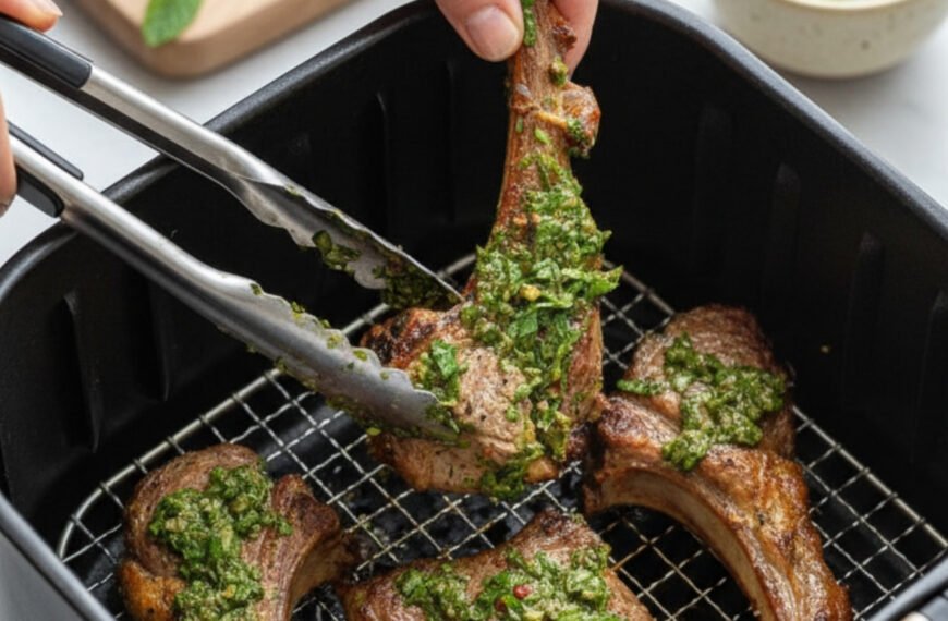 Crispy Air Fryer Lamb Chops with Mint Chimichurri