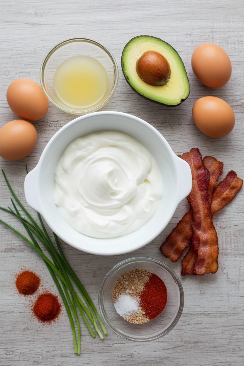 Avocado Bacon Deviled Eggs