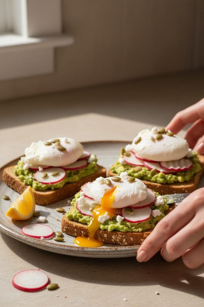 Avocado Toast with Poached Egg and Radish