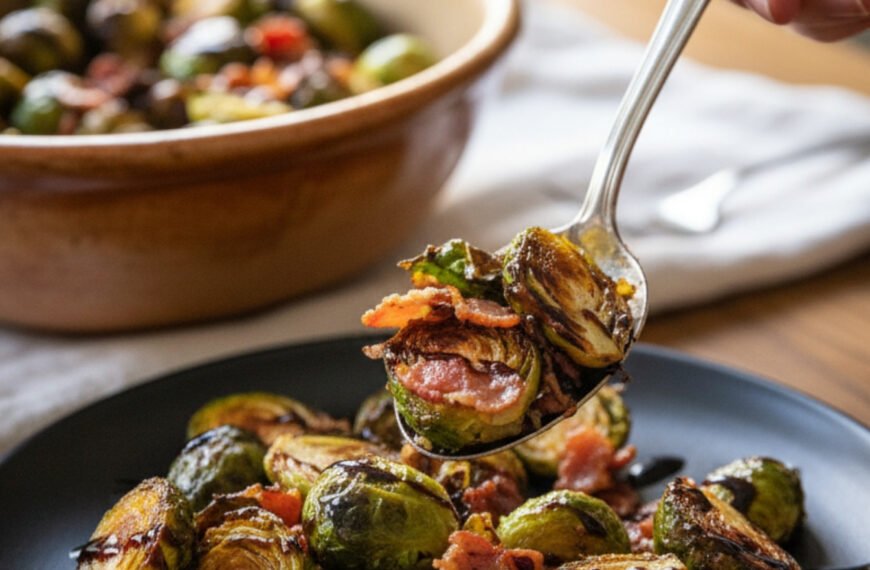 Easy Roasted Brussels Sprouts with Balsamic Glaze and Bacon