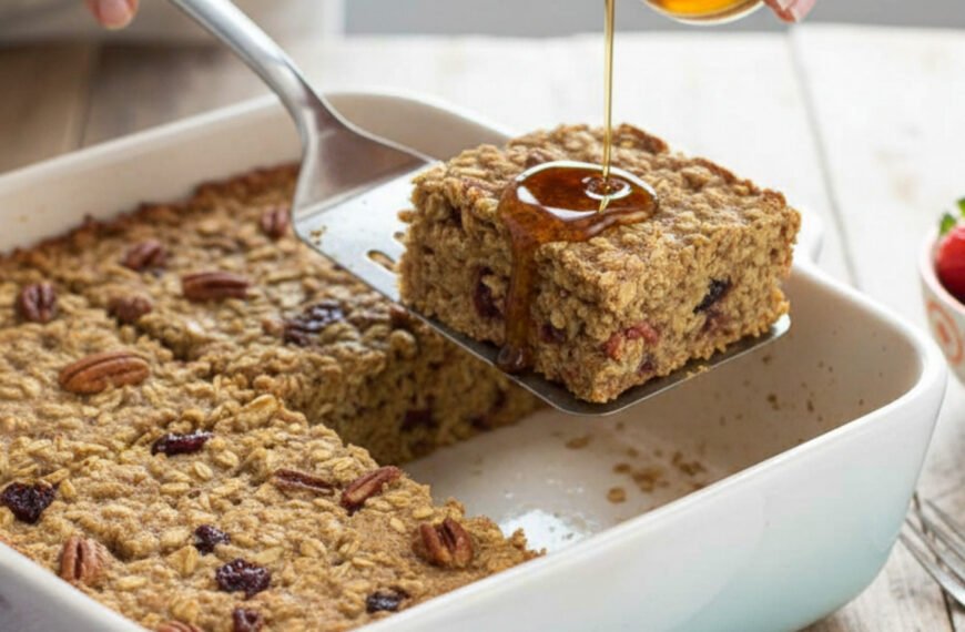 Healthy Baked Oatmeal Bars with Mashed Bananas and Nuts