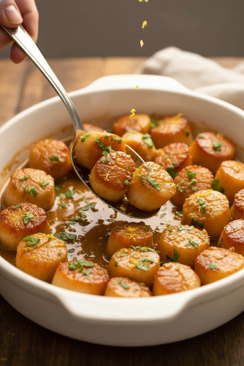 Buttery Garlic Seared Scallops