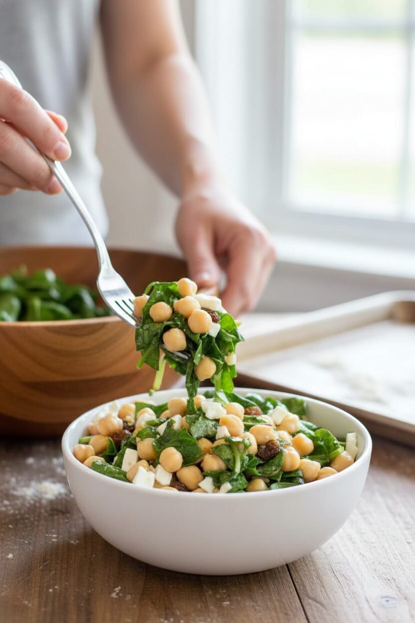 Chickpea Spinach Salad with Lemon Dressing