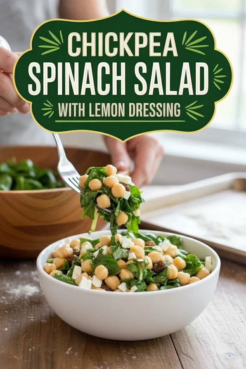 Chickpea Spinach Salad with Lemon Dressing
