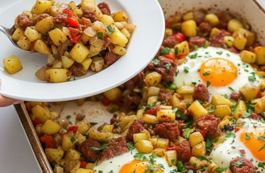 Traditional Corned Beef Hash and Eggs for Breakfast