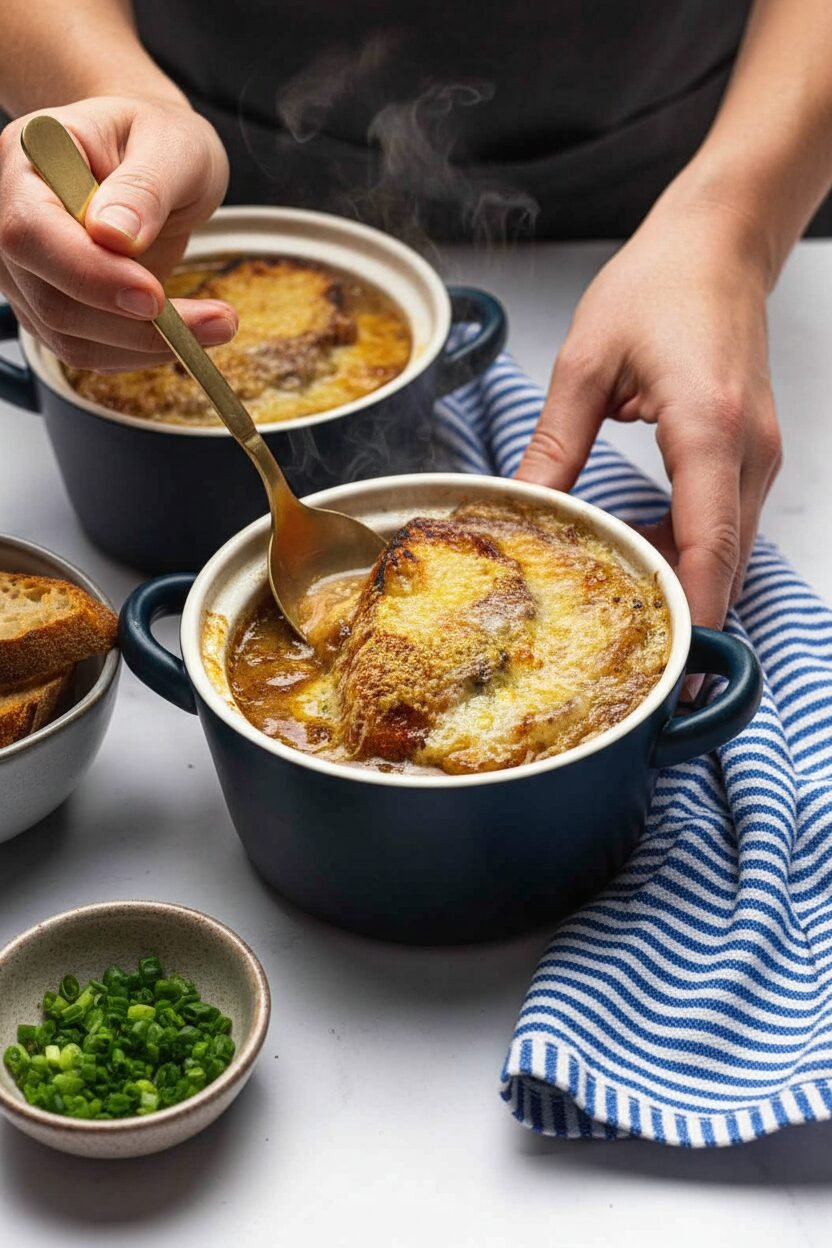 Classic French Onion Soup Gruyere Crust