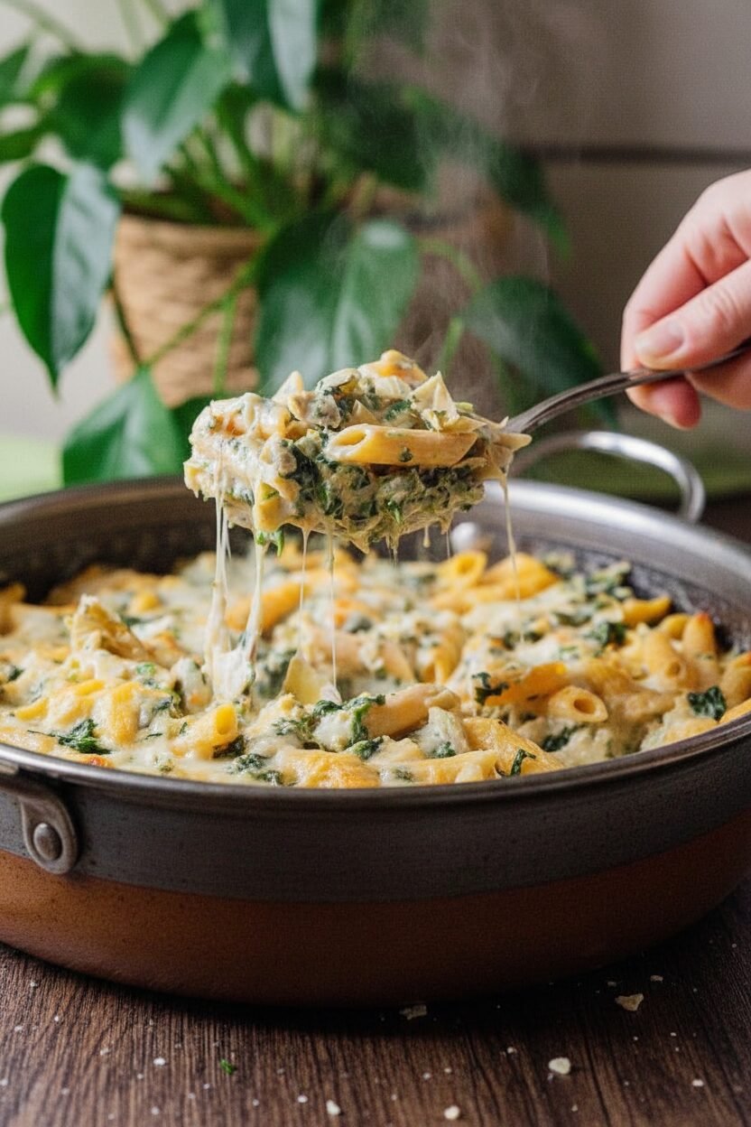 Creamy Baked Pasta with Spinach and Artichokes