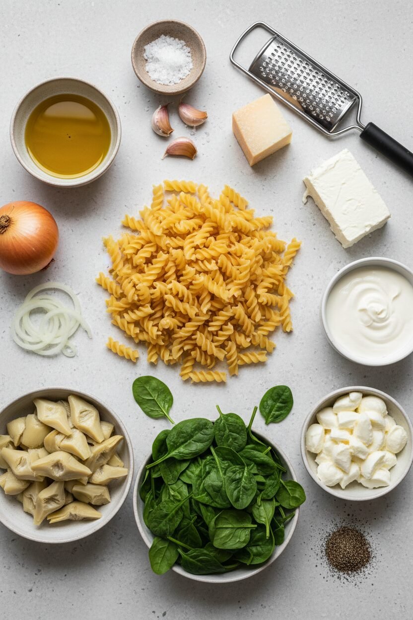 Creamy Baked Pasta with Spinach and Artichokes