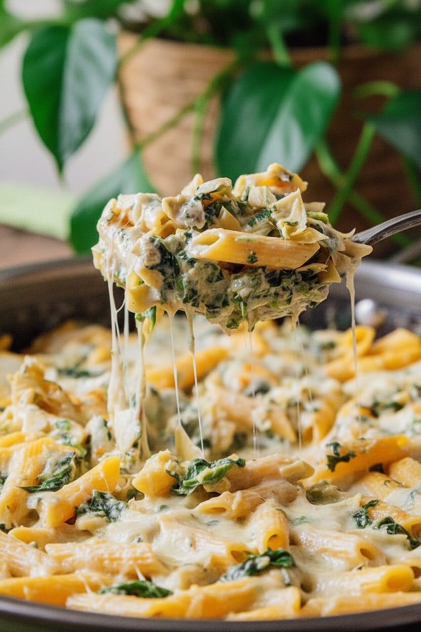 Creamy Baked Spinach Artichoke Pasta