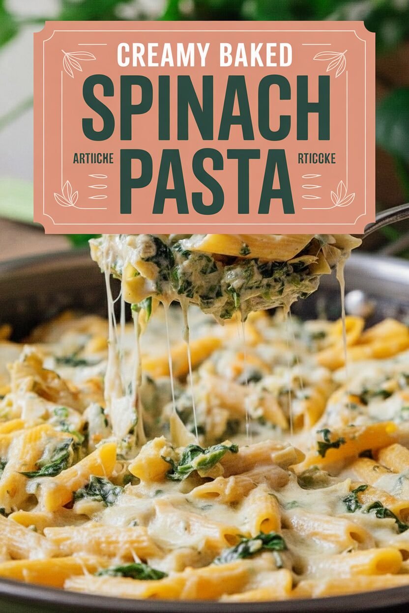 Creamy Baked Spinach Artichoke Pasta