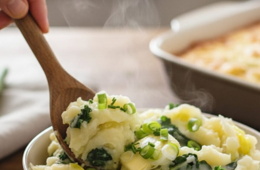 Traditional Irish Colcannon with Sautéed Leeks and Butter