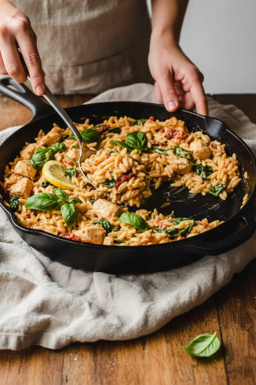 Creamy Lemon Chicken Orzo Skillet
