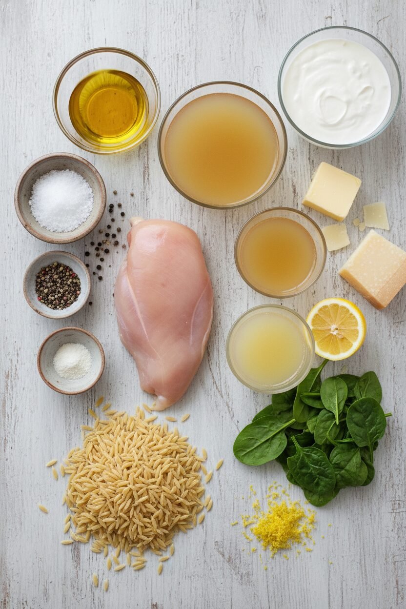 Creamy Lemon Chicken Orzo Spinach Skillet