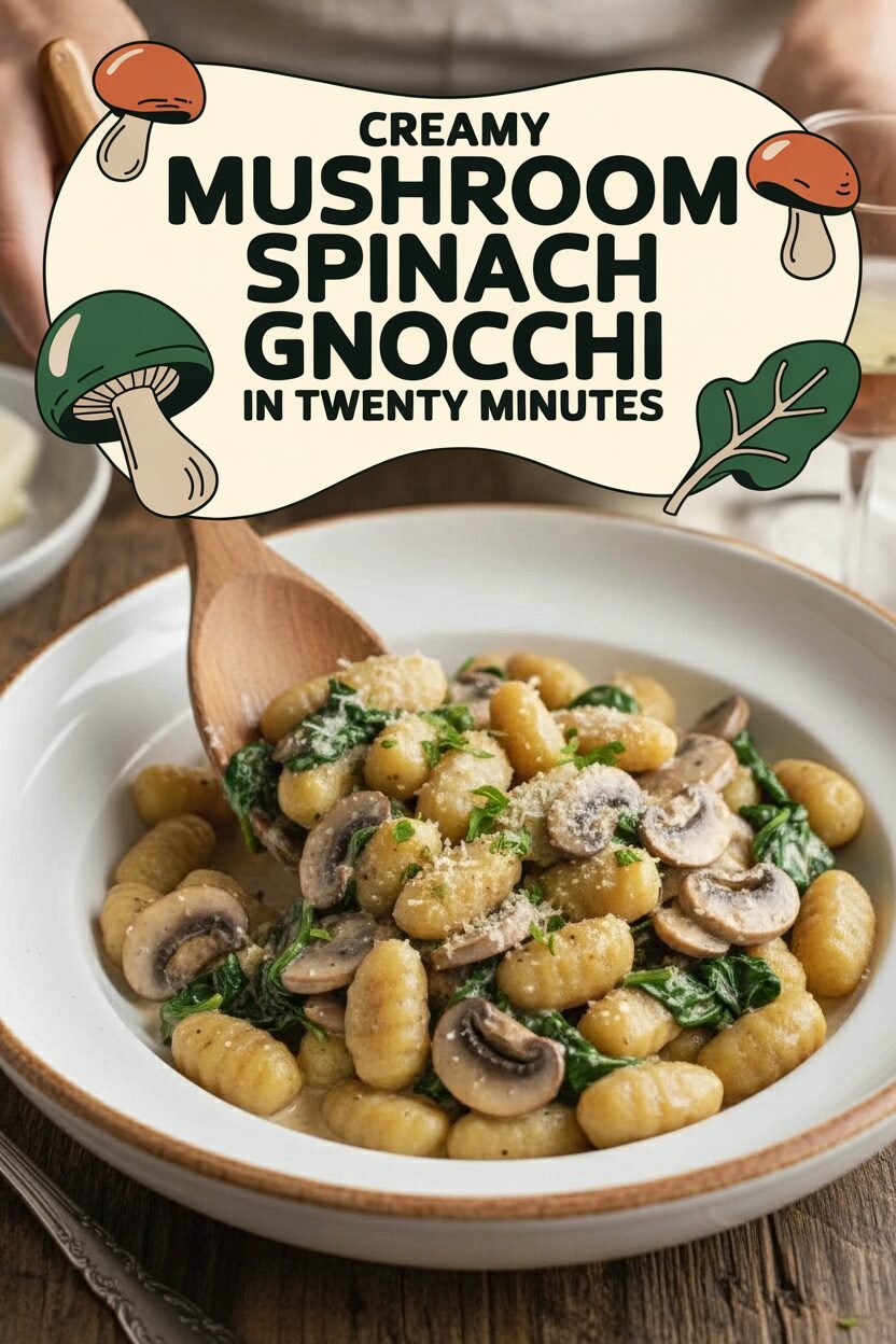 Creamy Mushroom Spinach Gnocchi in Twenty Minutes