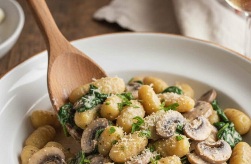 Creamy Mushroom Spinach Gnocchi in Twenty Minutes