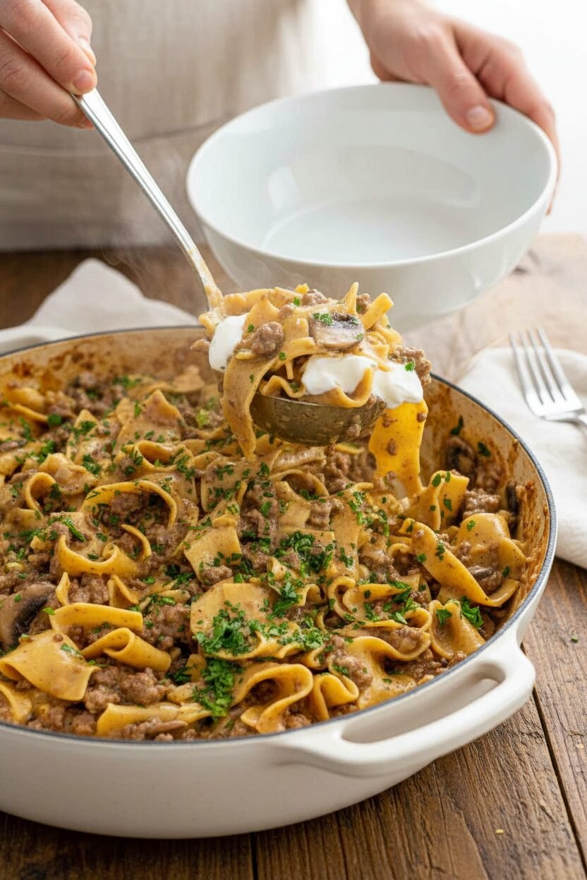 Creamy One-Pot Beef Mushroom Stroganoff