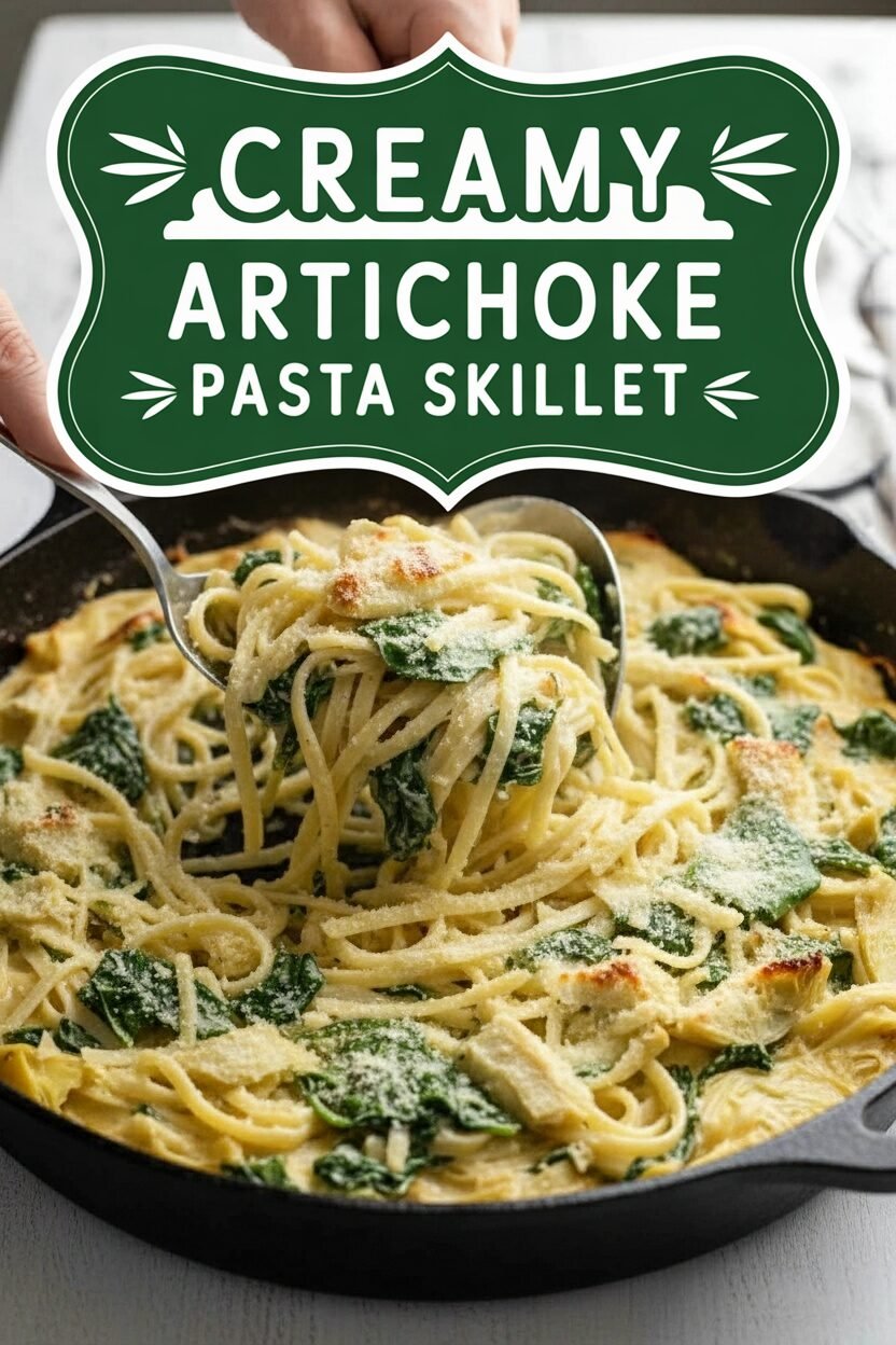 Creamy Spinach Artichoke Pasta Skillet