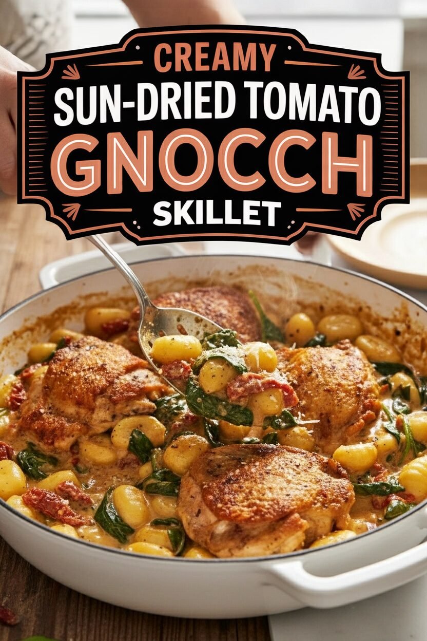 Creamy Sun-Dried Tomato Spinach Gnocchi Skillet
