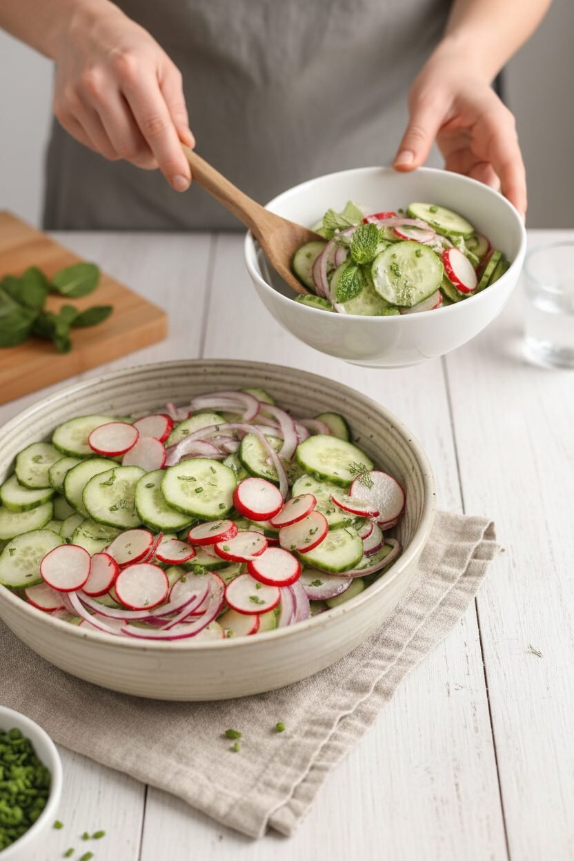 Crisp Radish Cucumber Salad with Mint Dressing