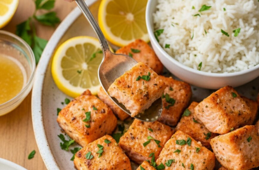 Healthy Air Fryer Salmon Bites with Lemon Herb Sauce