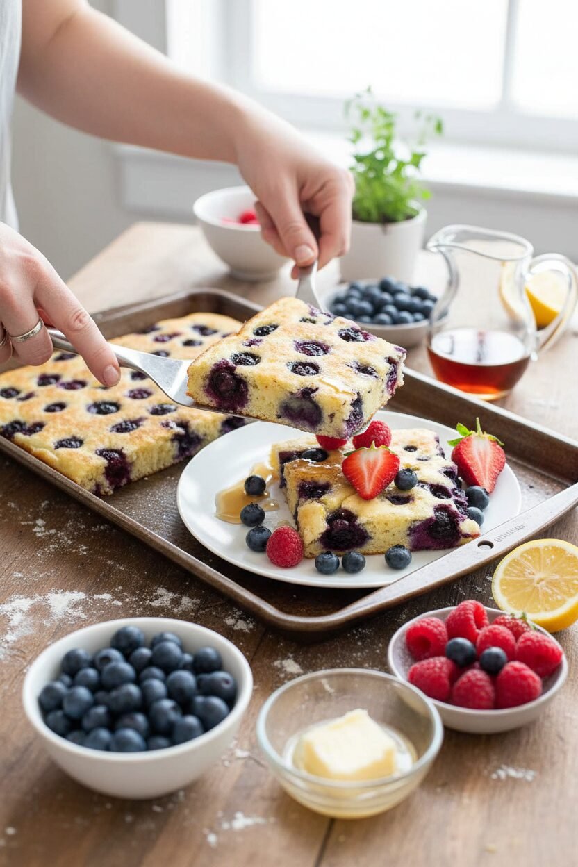 Easy Crowd-Sized Blueberry Sheet Pan Pancakes