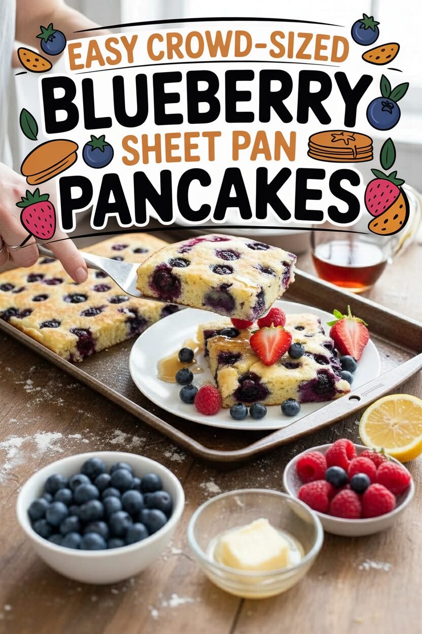 Easy Crowd-Sized Blueberry Sheet Pan Pancakes