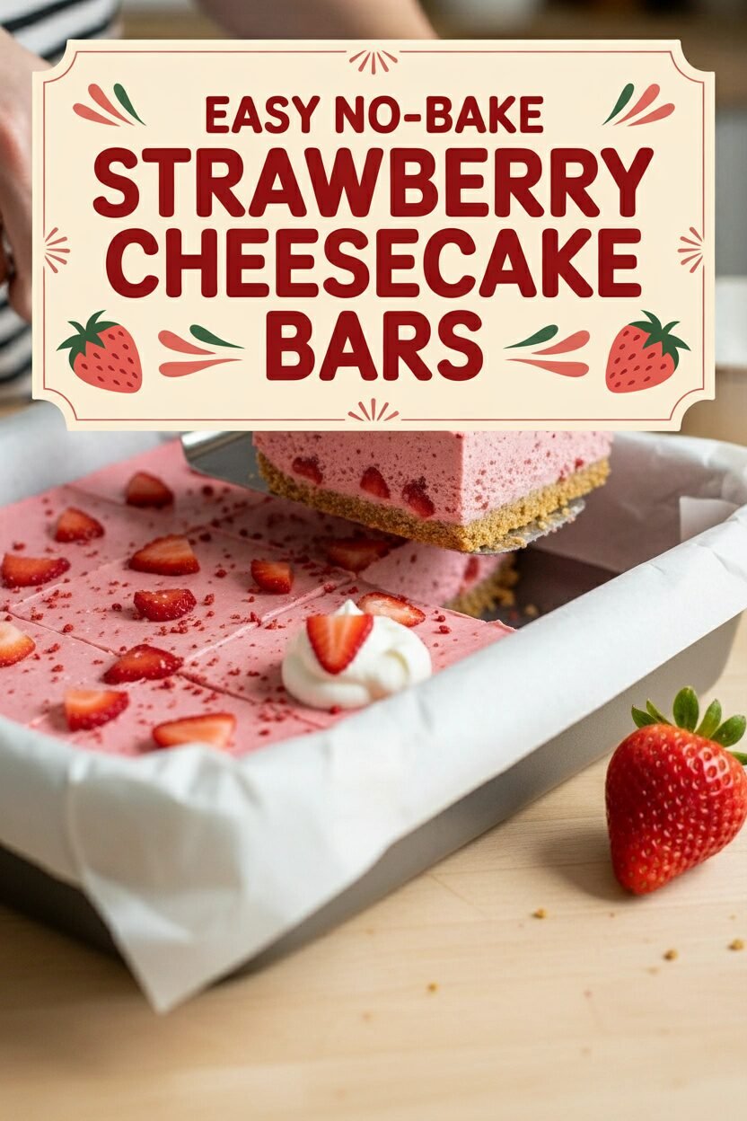 Easy No-Bake Strawberry Cheesecake Bars