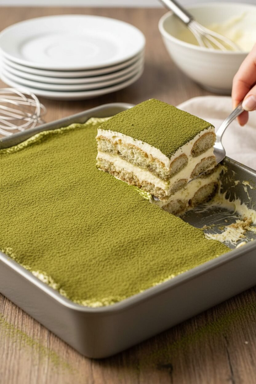 Fluffy Matcha Mascarpone Tiramisu