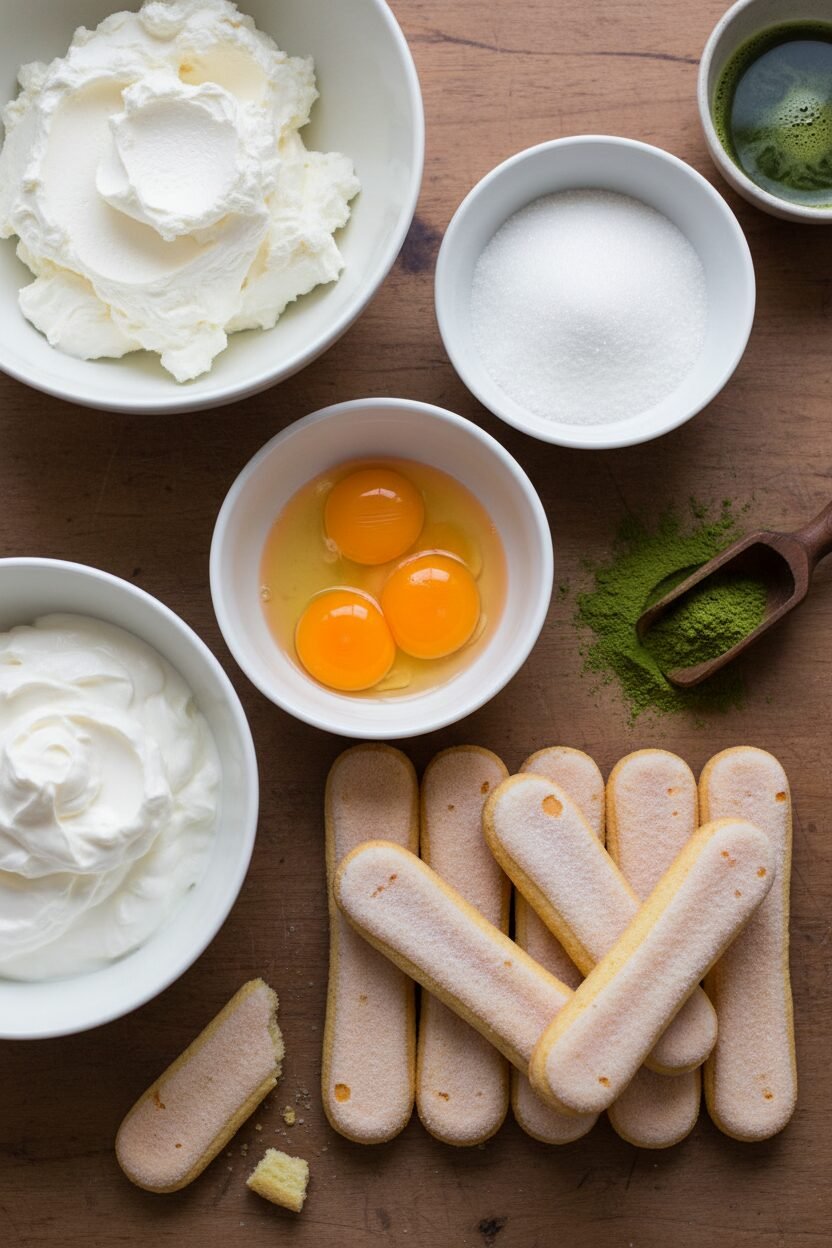 Fluffy Matcha Mascarpone Tiramisu