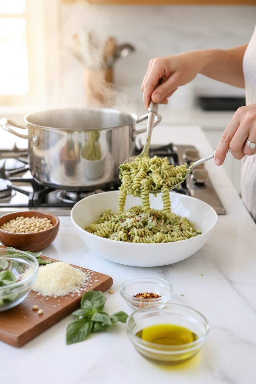 Fresh Basil Pesto Pasta at Home
