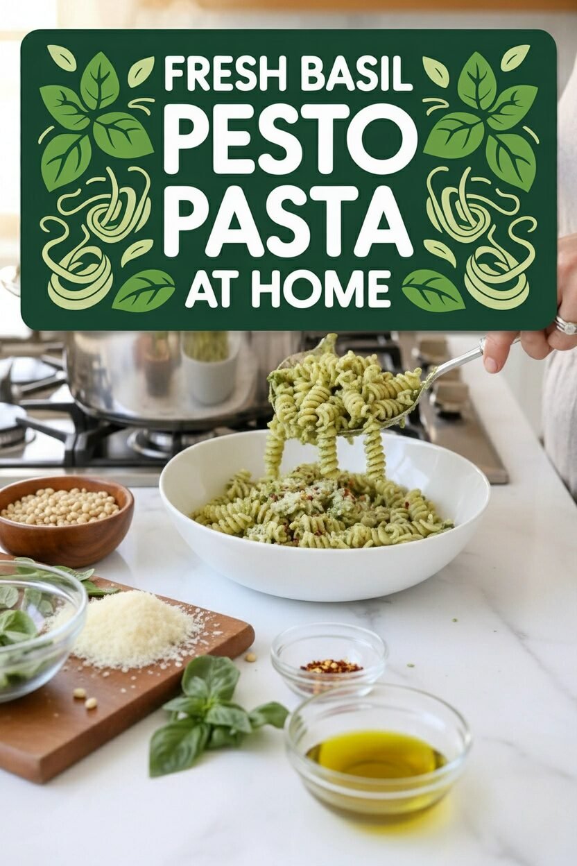 Fresh Basil Pesto Pasta at Home