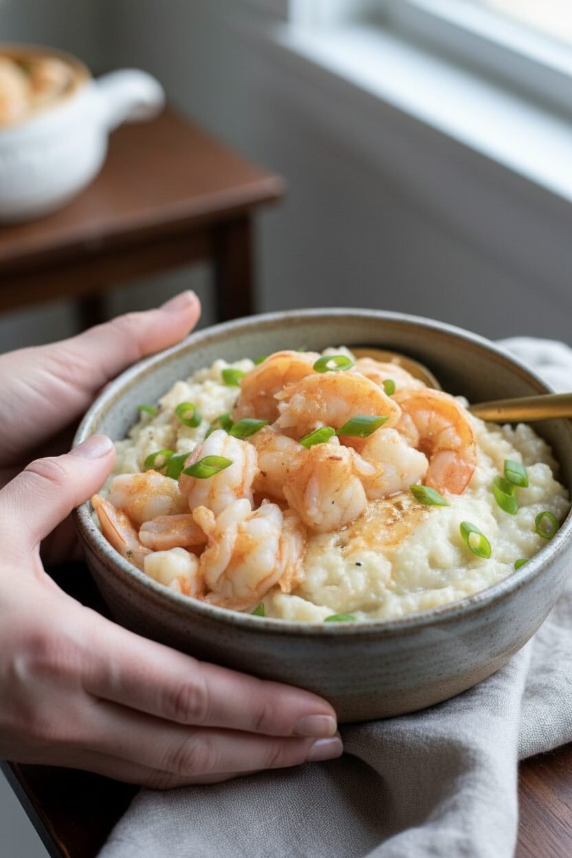 Garlic Butter Shrimp Over Creamy Grits