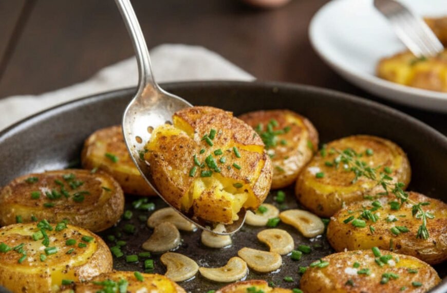 Crispy Smashed Fingerling Potatoes with Garlic and Chive