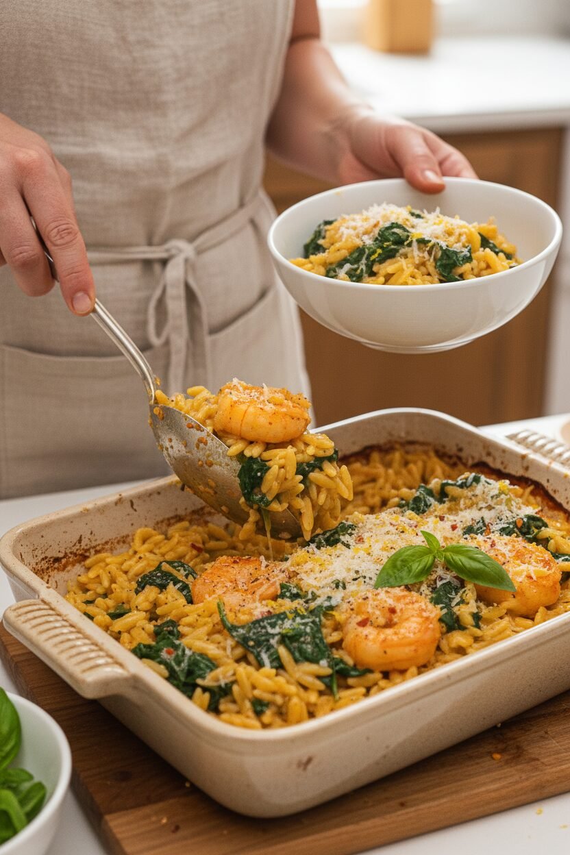 Garlic Shrimp Orzo in Creamy Sauce