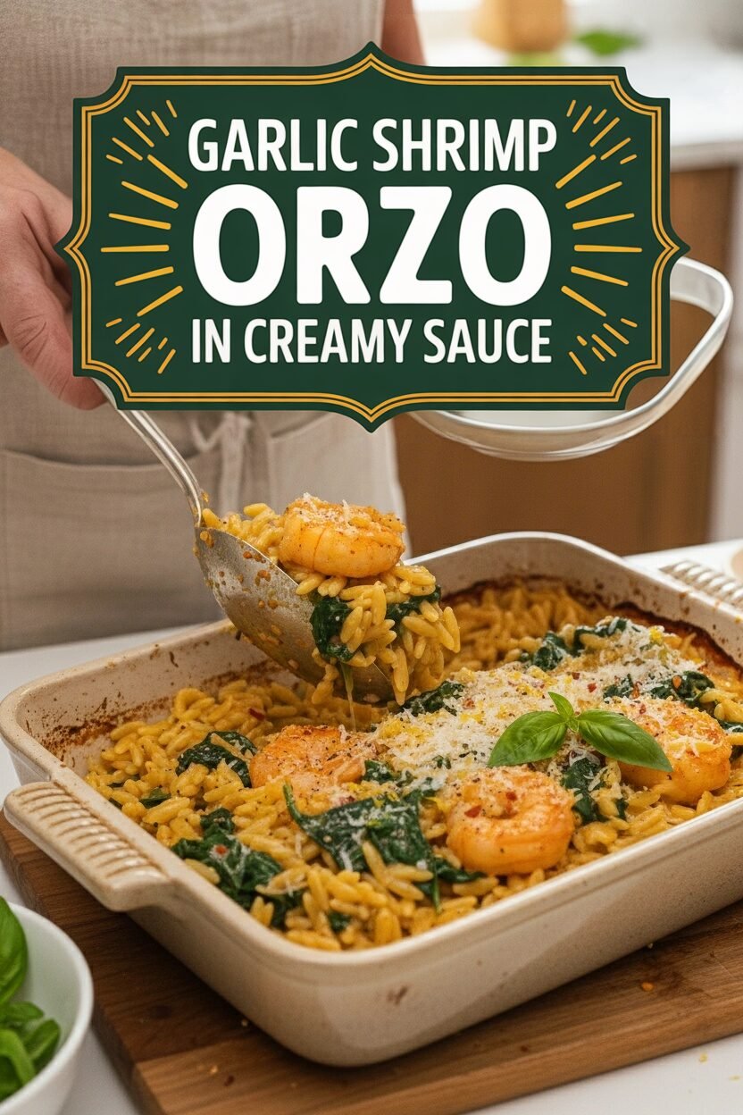 Garlic Shrimp Orzo in Creamy Sauce