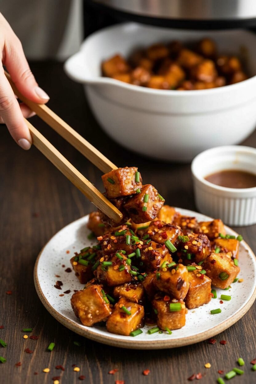 Ginger Glazed Crispy Air Fryer Tofu
