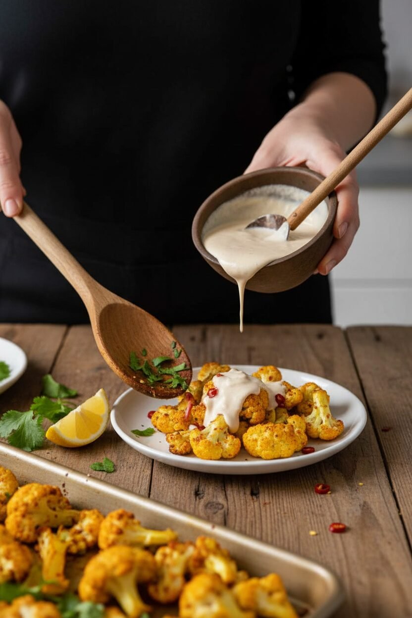 Golden Turmeric Roasted Cauliflower with Tahini