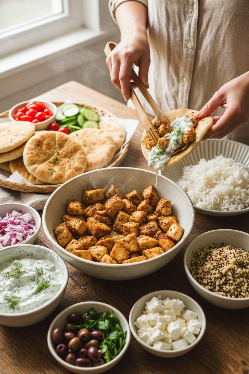Greek Chicken Pitas with Fresh Tzatziki