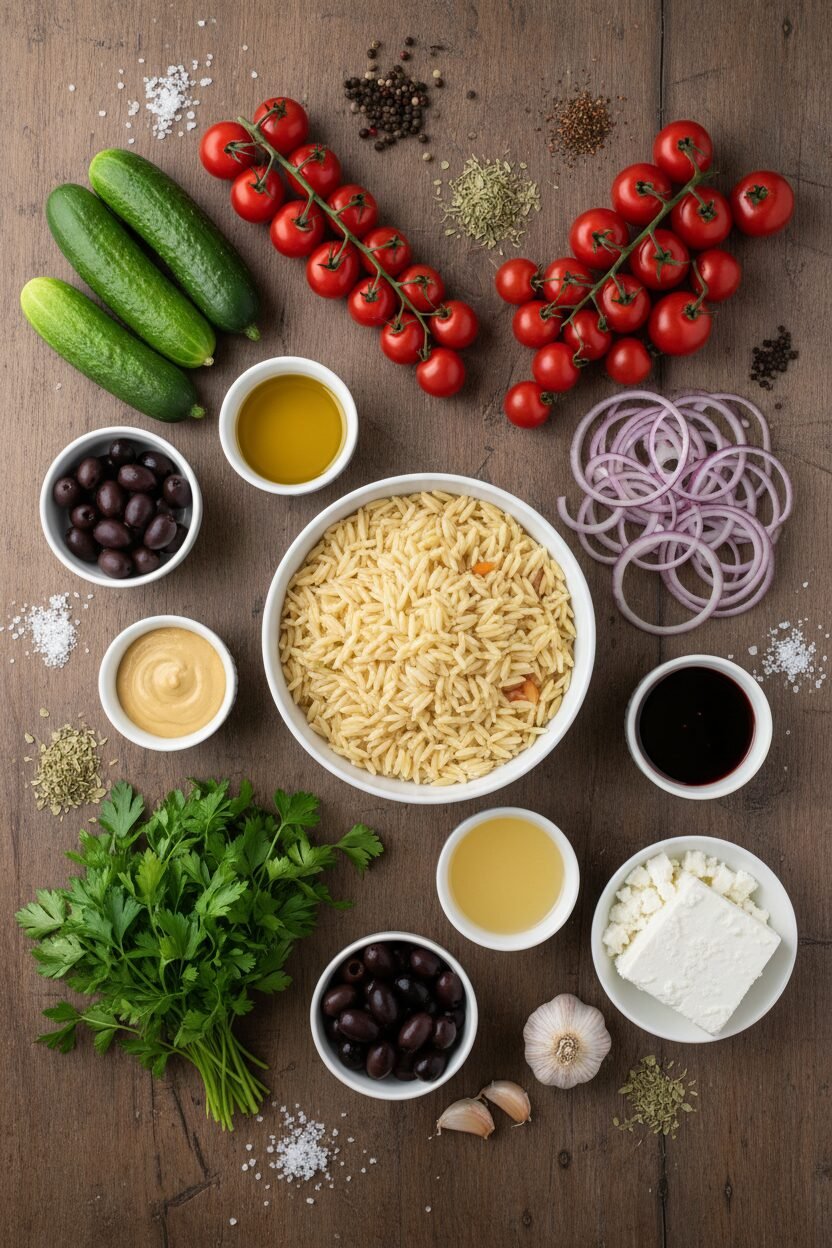 Greek Orzo Salad with Feta and Olives in Fifteen Minutes