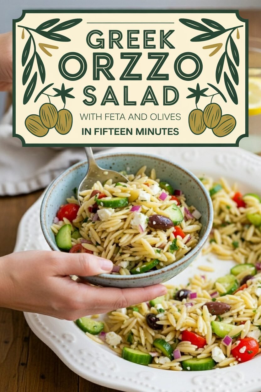 Greek Orzo Salad with Feta and Olives in Fifteen Minutes