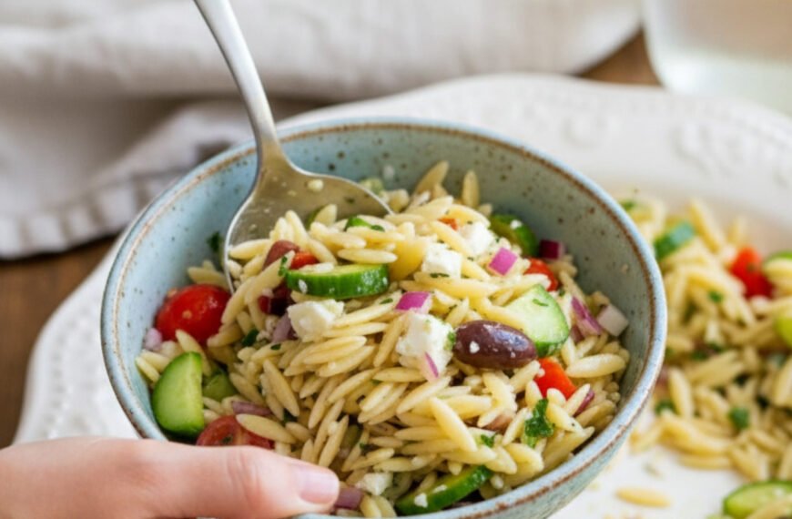Greek Orzo Salad with Feta and Olives in Fifteen Minutes