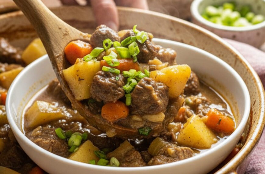 Hearty Beef Stew with Carrots and Scallions
