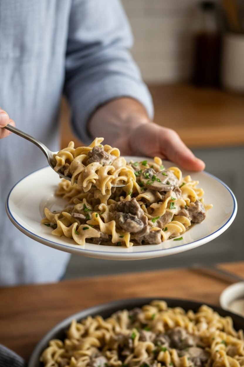 Hearty Beef Stroganoff over Tender Noodles