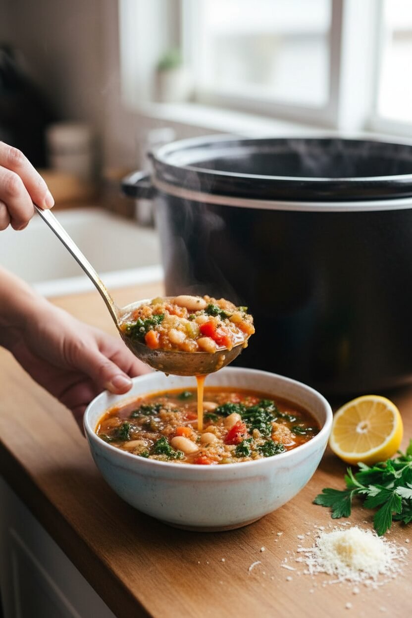 Hearty White Bean and Kale Slow Cooker Soup
