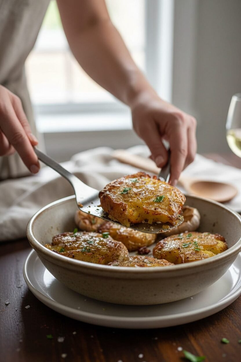 Herb Butter Crispy Smashed Potatoes
