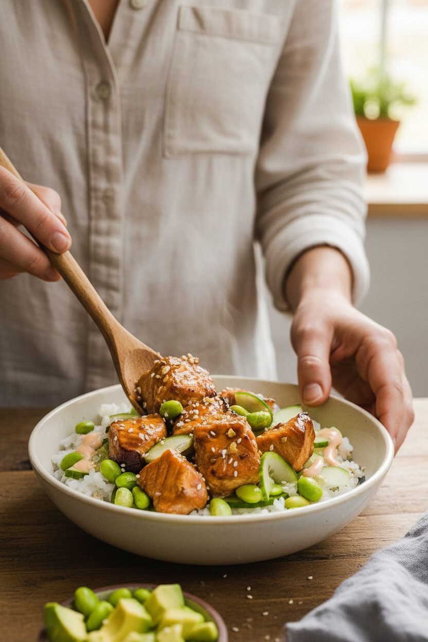 Honey Garlic Glazed Air Fryer Salmon Bites