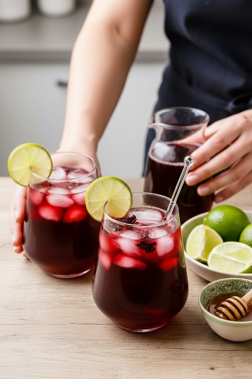 Honeyed Hibiscus Tea on Ice